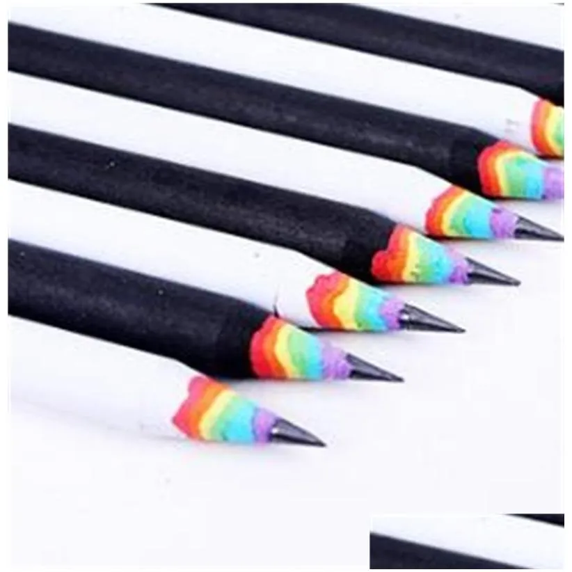 wholesale kawaii pencil lot rainbow pencil for kids environmental paper school pencils writing graphite pencil colored wholesale 220