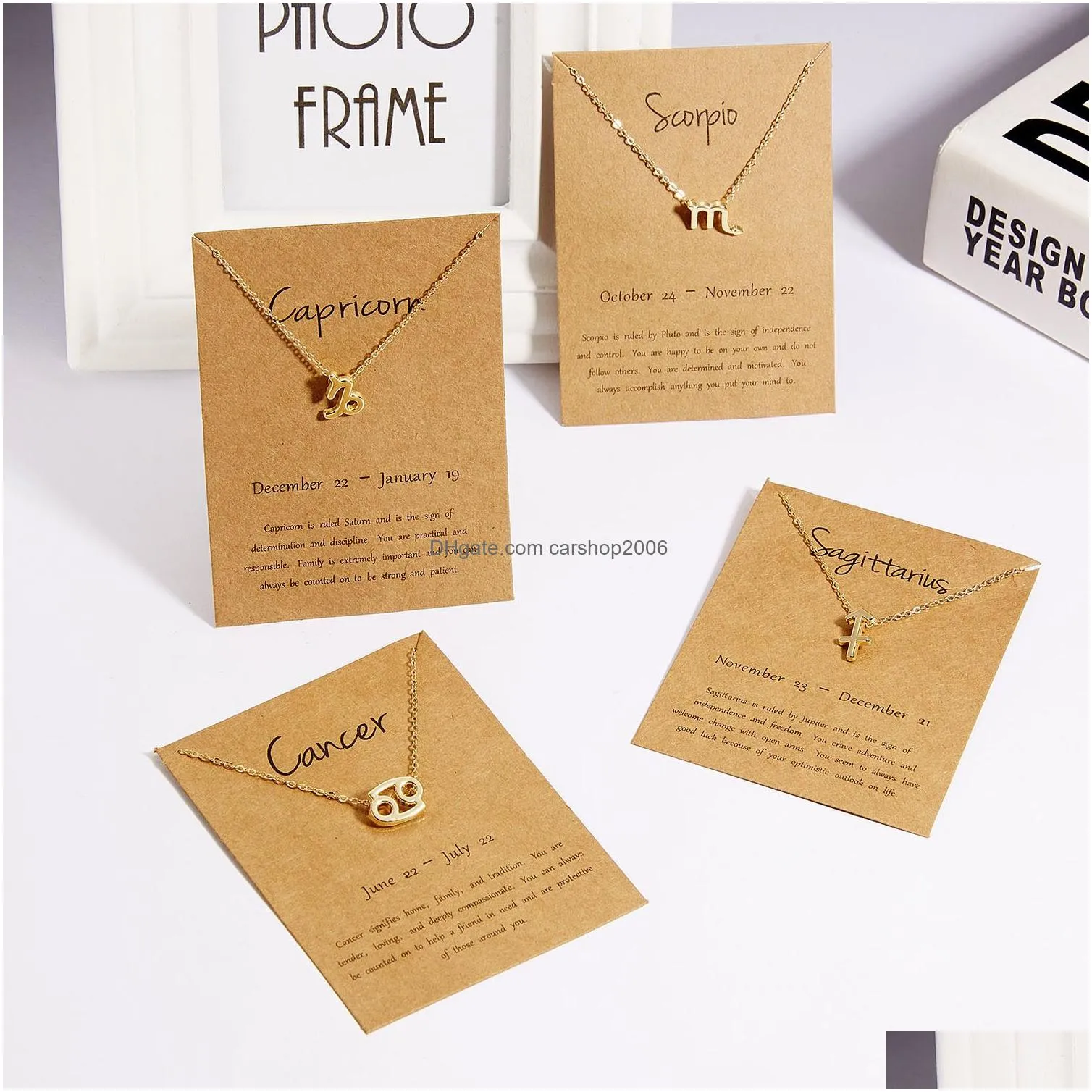  selling 12 constellation necklace classic silver gold gift card necklace zodiac sign pendant cross chain necklace jewelry