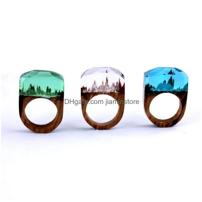 Men`s Handmade Wooden Secret Magic Forest Band Ring Wood Resin Jewelry Hip Hop Fashion Punk Wood Rings Men Anel