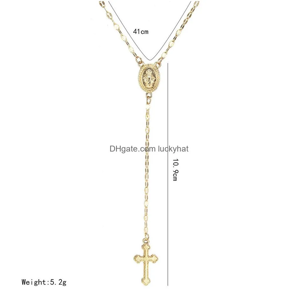 New Fashion chic Gold Silver Cross Rosary Virgin Mary Virgin Religious Jesus Cross Pendant Men Women Necklace