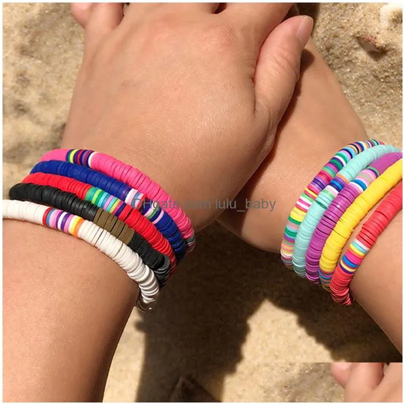 handmade rainbow bead bracelet colorful polymer clay disc beads bracelets boho surf stackable stretch charm bracelet jewelry for women