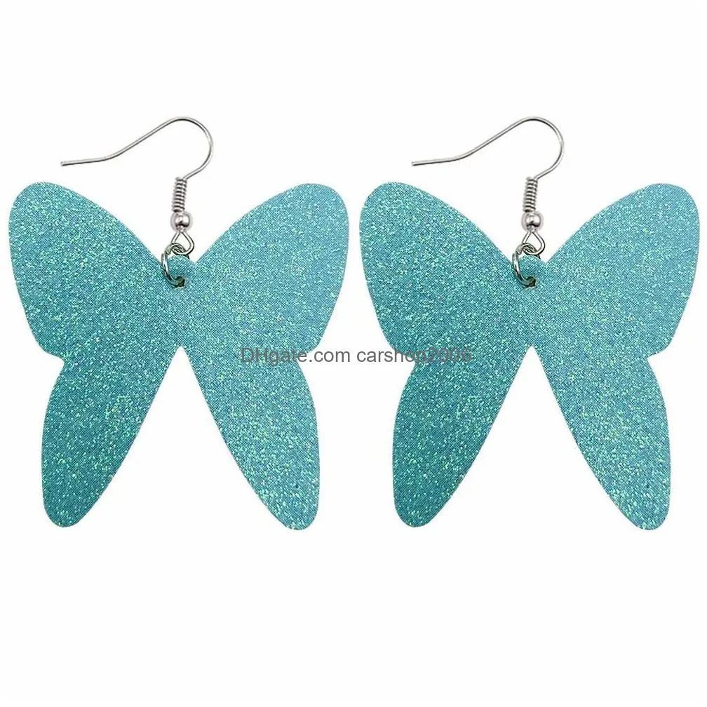  selling lady fashion leather earring for women wedding luxury jewelry statement shiny butterfly earrings jewerly gifts