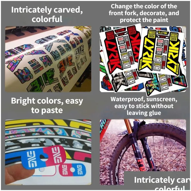 mtb front fork stickers rockshox racing road bicycle decals cycling diy waterproof protect colorful film kit bike accessories 220716