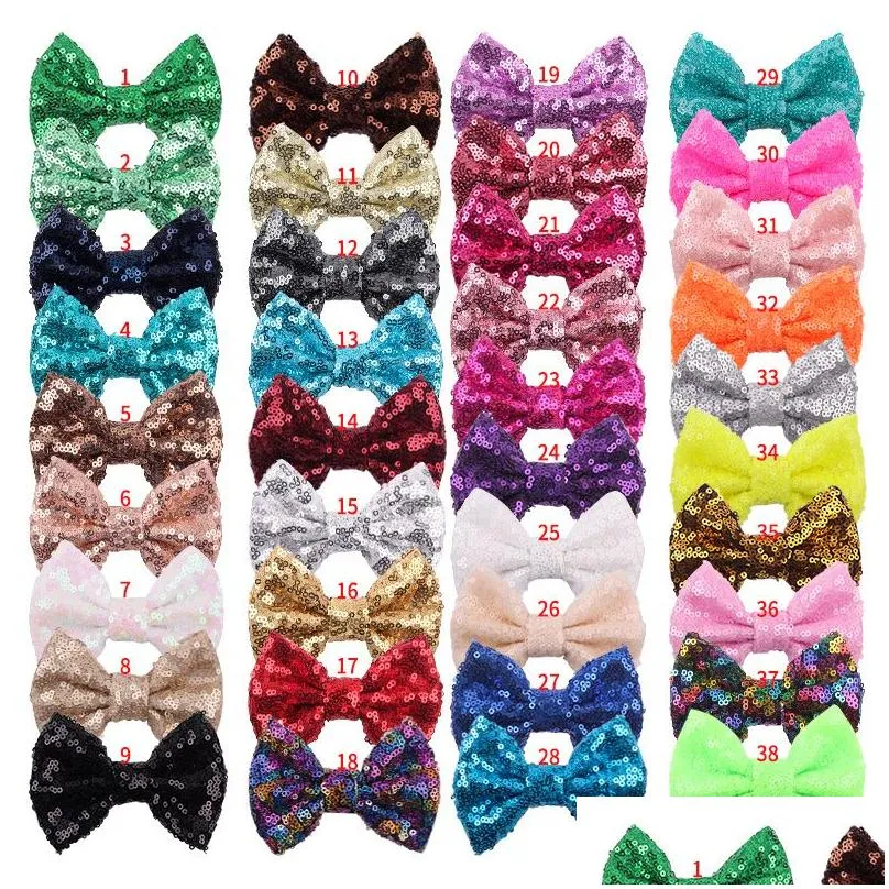 38 colors 4 inch sequins bow diy headbands accessories baby boutique hair bows without alligator clip for girls m791