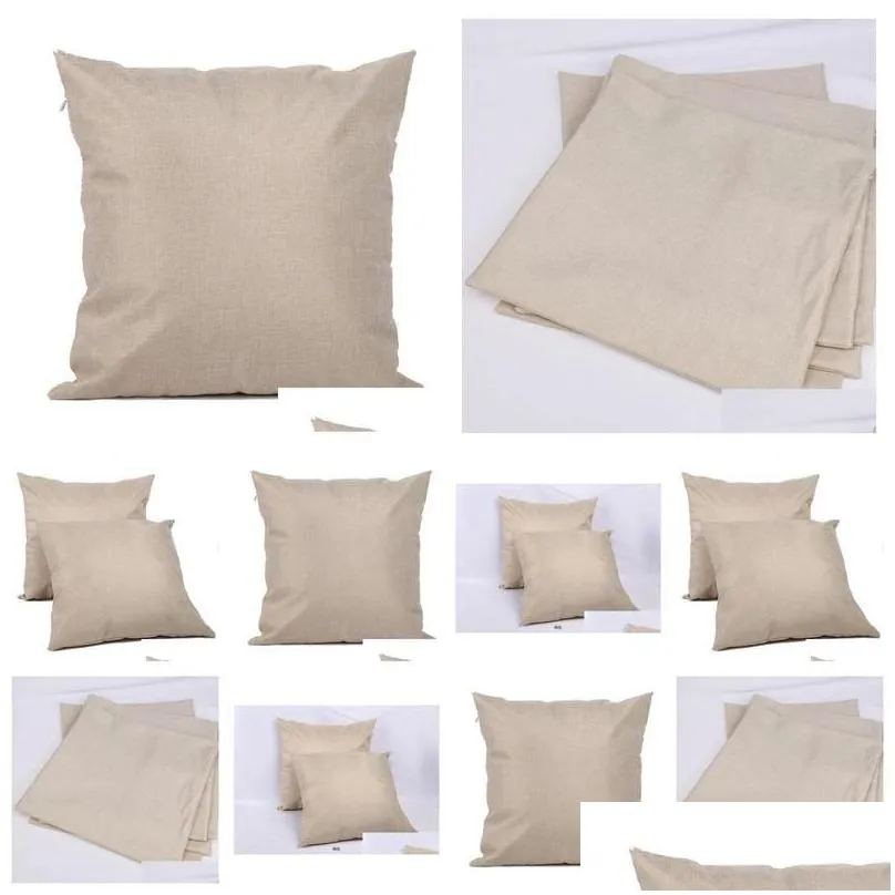 Cushion/Decorative Pillow Heat Sublimation White Linen Pillowcase Solid Color Back Cushion 40 X 40Cm 45 45Cm 50Cm Without Insert Dro