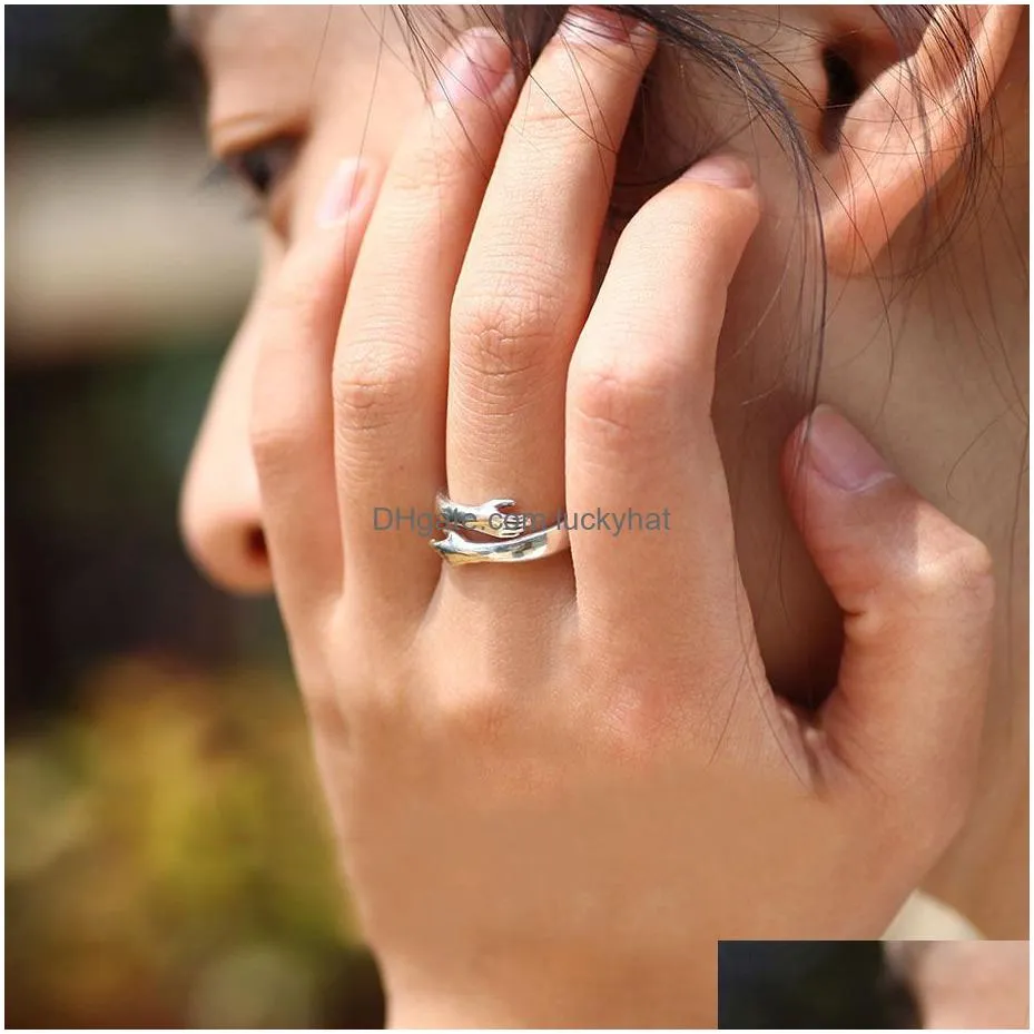 Fashion 925 Sterling Silver Adjustable Ring I Will Give You a Hug Womens Love Ring Couple Jewey