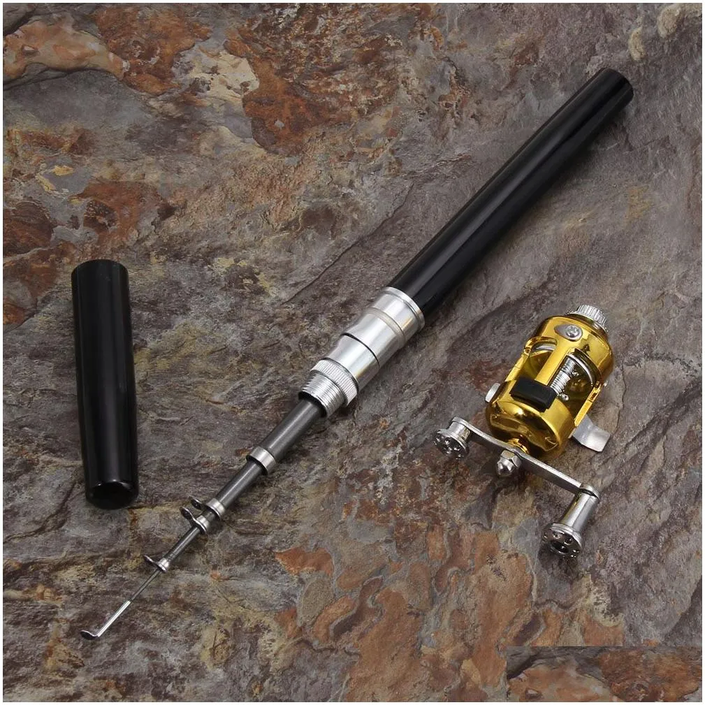 portable pocket telescopic mini fishing pole pen shape folded fishing rod aluminum alloy mini pole reel 4 colors