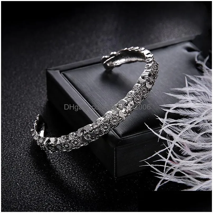 fashion antique 925 silver bangle open cuff women bracelets cute moon and star daisy bangles for diy jewelry wholesale