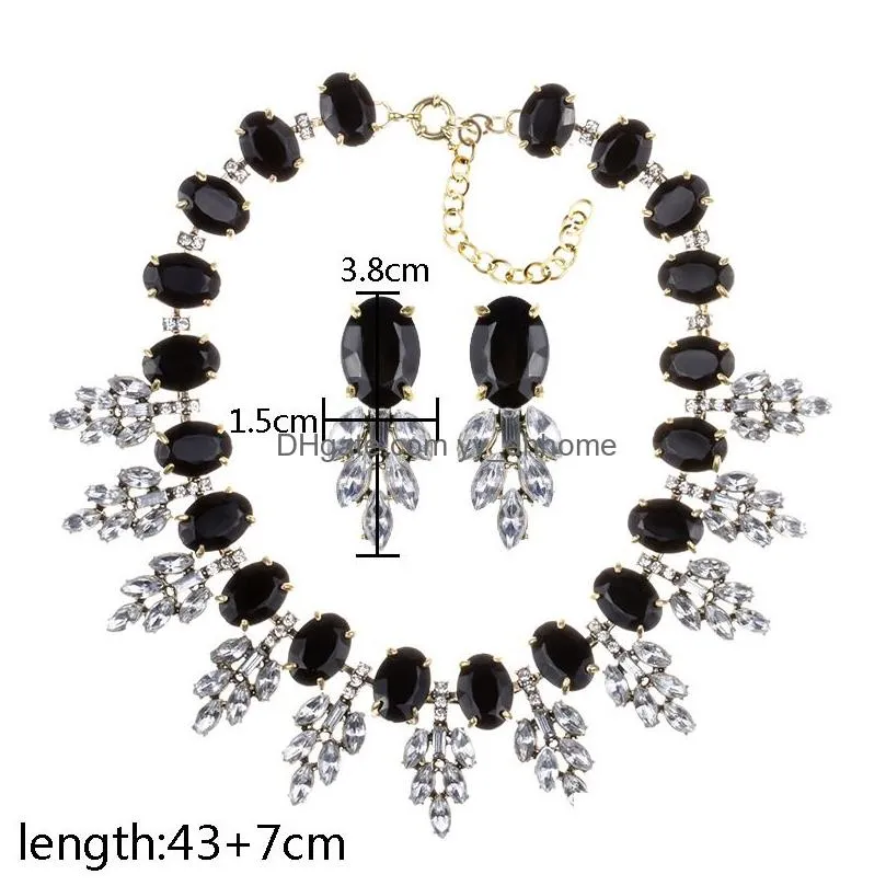 womens fashion acrylic statement necklace bridal jewelry multicolor diamond necklaces earring jewelry set