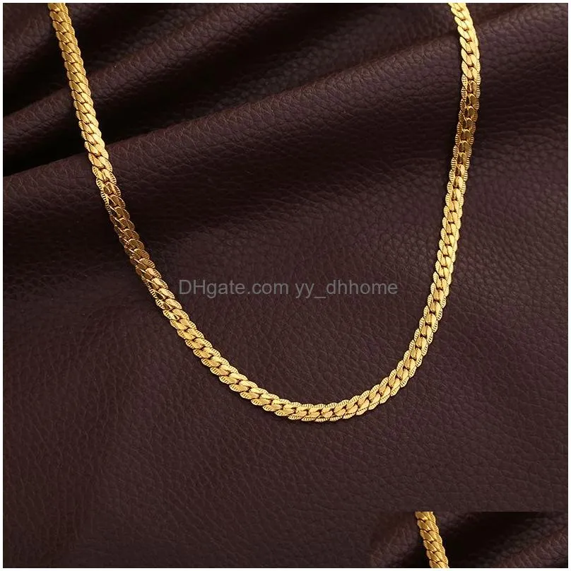 5mm side chain silver necklace fashion luxury jewerly 18k yellow gold cuban chain for women and men 20inch