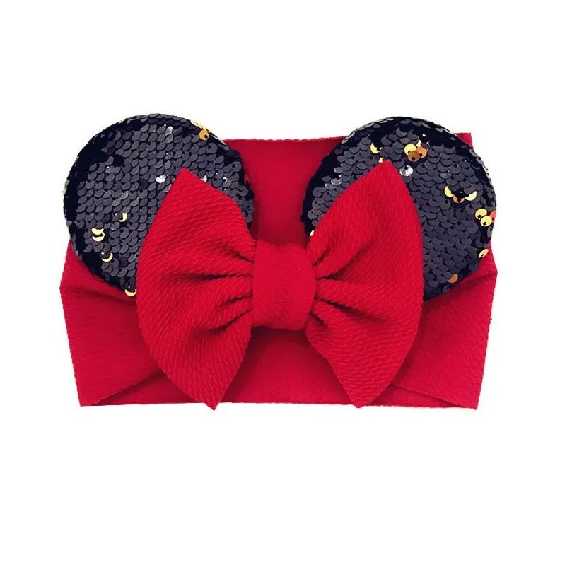 baby girls sequin bow designer headbands nylon turban infant elastic mouse ears hairbands children headwear kids hair accessories