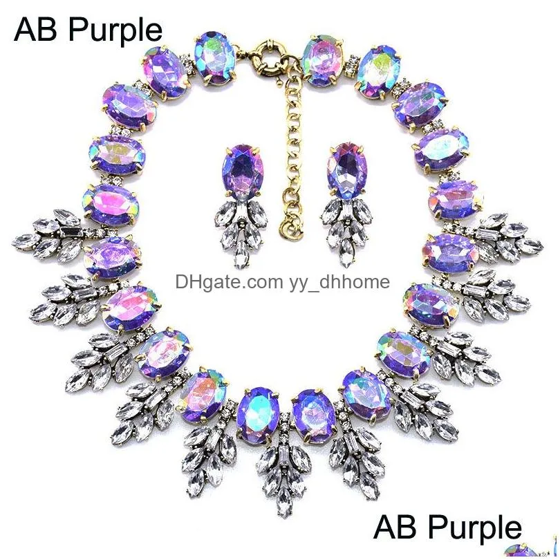 womens fashion acrylic statement necklace bridal jewelry multicolor diamond necklaces earring jewelry set