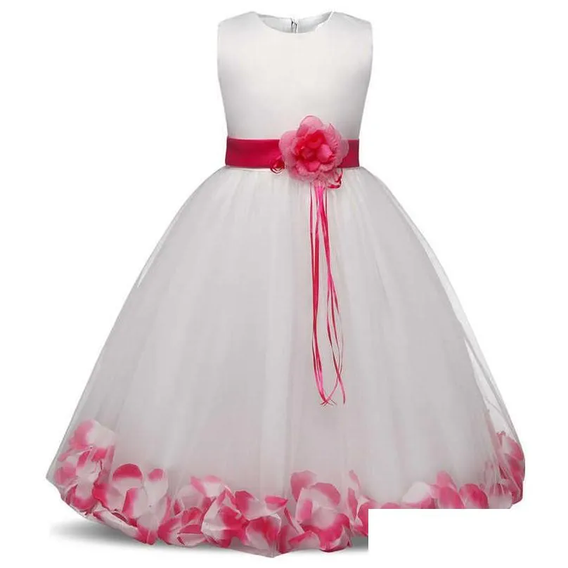 flower girl baby wedding dress fairy petals childrens clothing party kids clothes fancy teenage gown 4 6 8 10t 210727