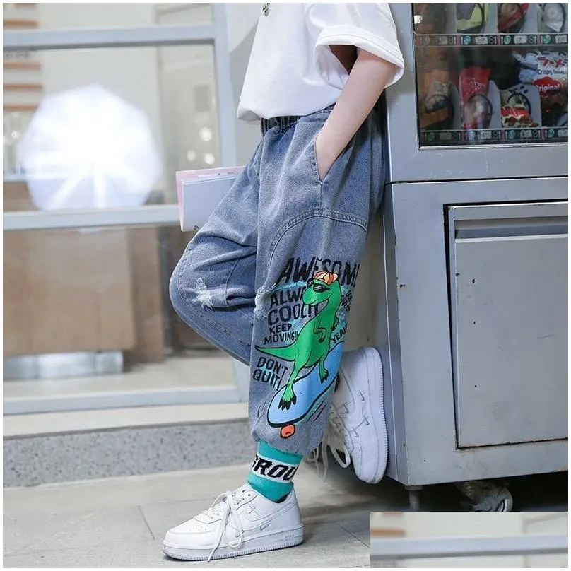 jeans for boys teenage children jeans elastic waist denim pants kids trousers for boy kids clothes 4-13t 220312