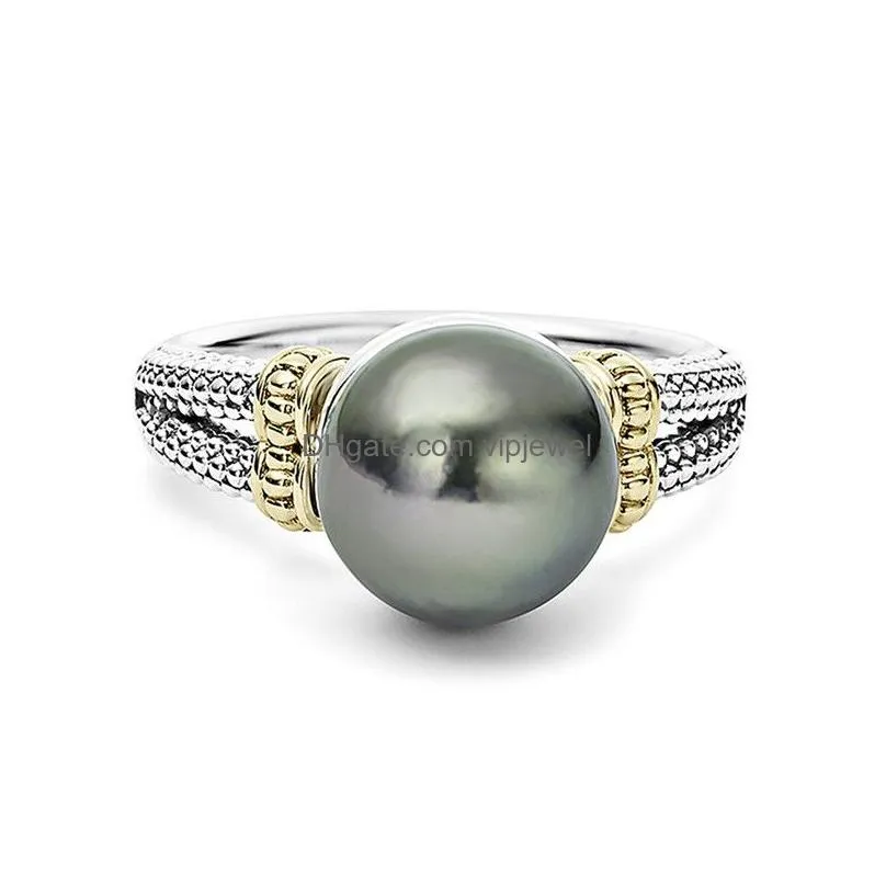  arrival elegant silver gold plated pearl ring womens creative design diamond ring engagement wedding jewelry