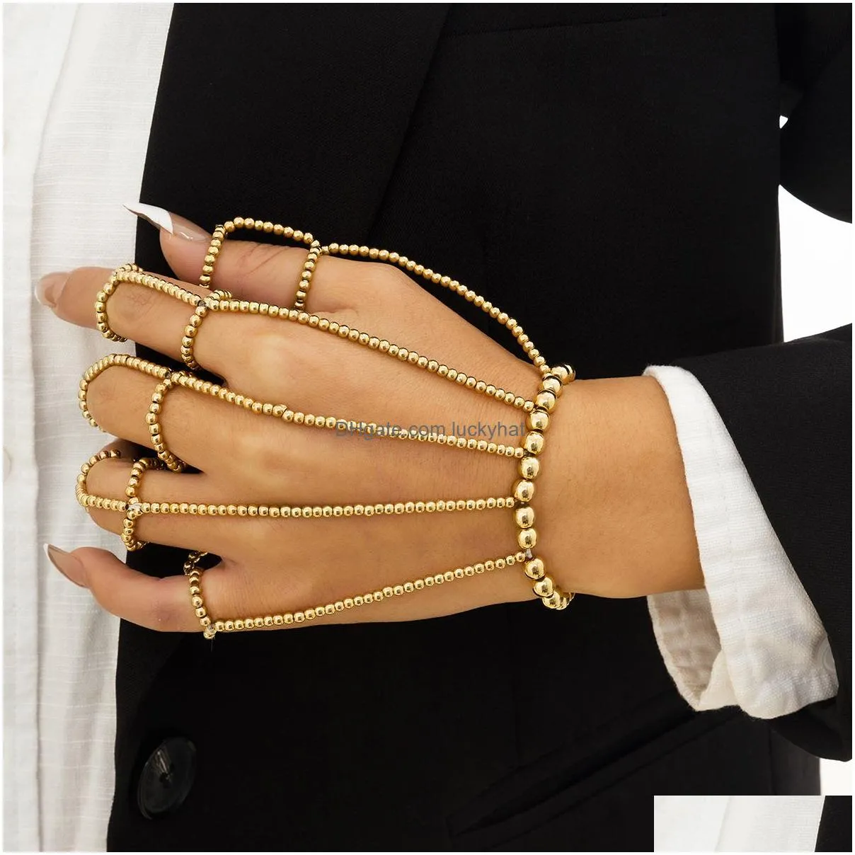 Cool Silver Color Metal Bead Link Chain Men Wrist Bracelet For Women Punk Fashion Geometric Ring Jewelry Personality Gifts