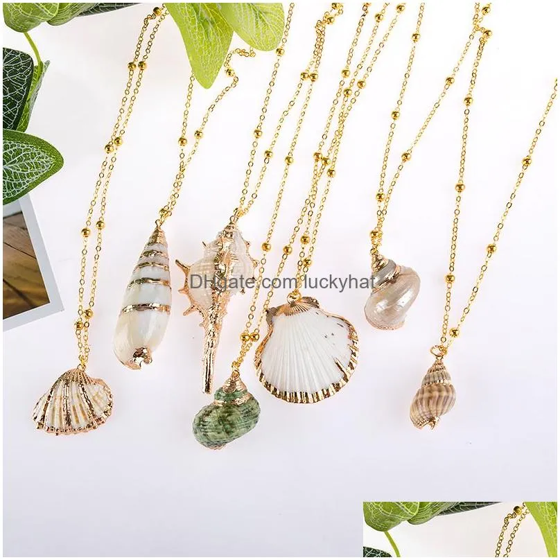 New Fashion Gold Plated Seashell Conch Pendant Necklace American European 18k Gold Chain Necklace Summer Beach Jewellry