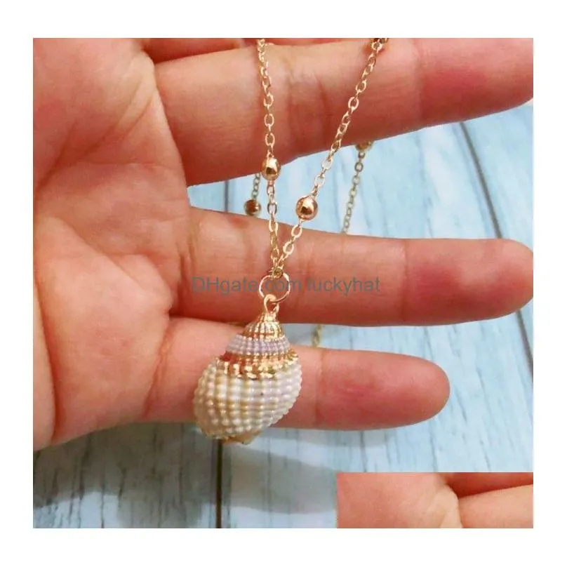 New Fashion Gold Plated Seashell Conch Pendant Necklace American European 18k Gold Chain Necklace Summer Beach Jewellry