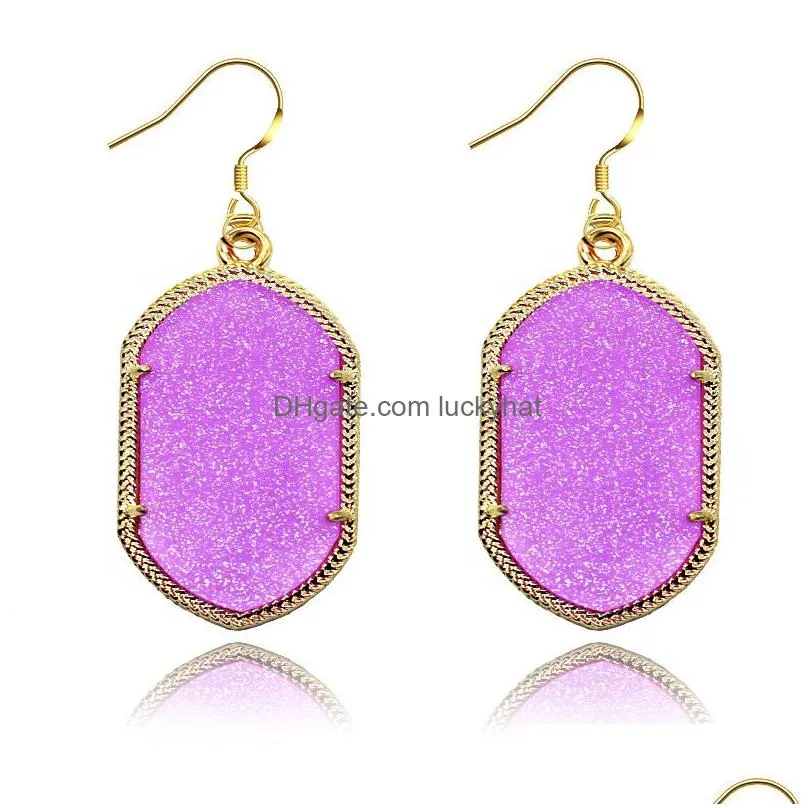 Fashion Jewelry Woman Drusy Dangle Earring Fashion Silver Gold Bling Hexago Resin stone Stud Earrings