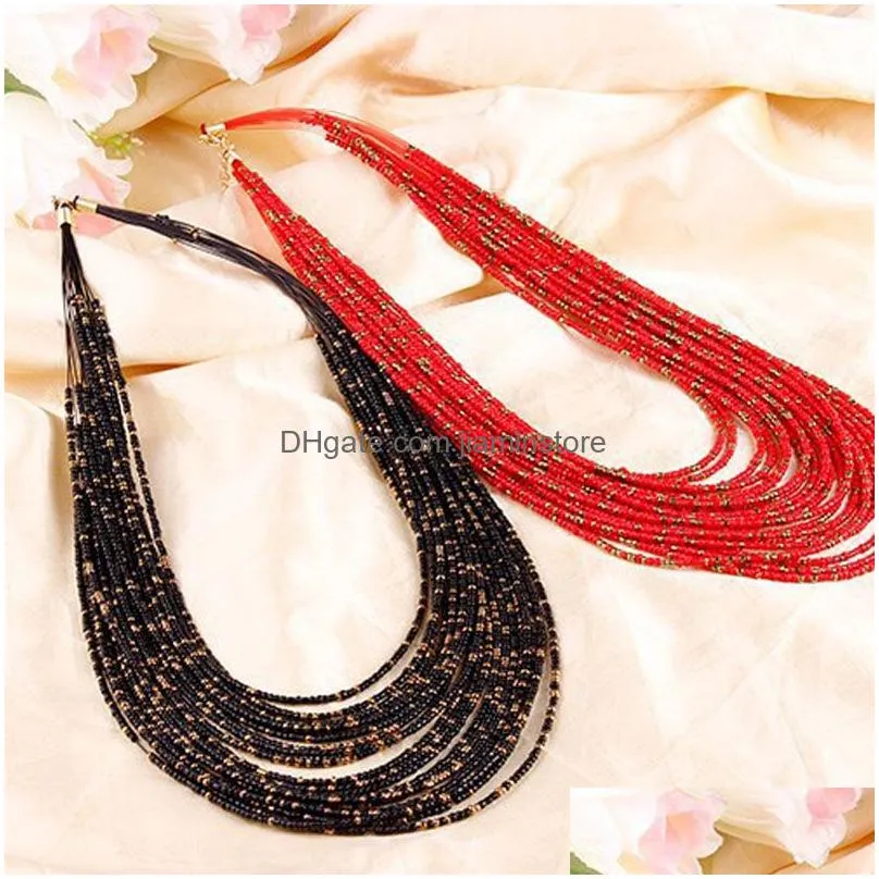 New Arrival Bohemian Luxury Multilayer Seed Beads Necklace Women Girls Pink Black Beaded Fashion Jewelry in Bulk