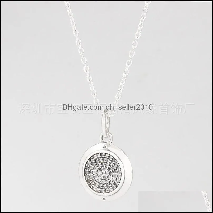 925 Sterling Silver Signature Pendant Necklace Original Box for Pandora CZ Diamond Disc Chain Necklace for Women Men