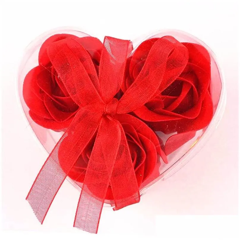 heart shape rose soap pvc box packed handmade flower paper flower soap rose valentines day birthday party gifts 160 v2