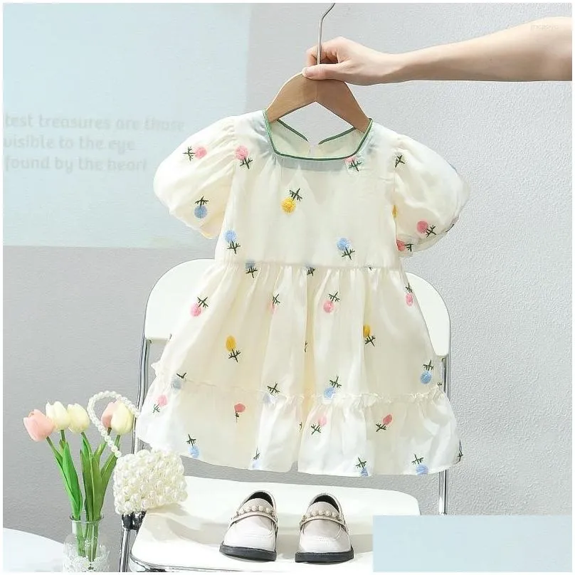 girl dresses 2023 summer children toddler girls clothes sweet floral bow short sleeve puffy princess dress cute lovely clothing 9m-3y