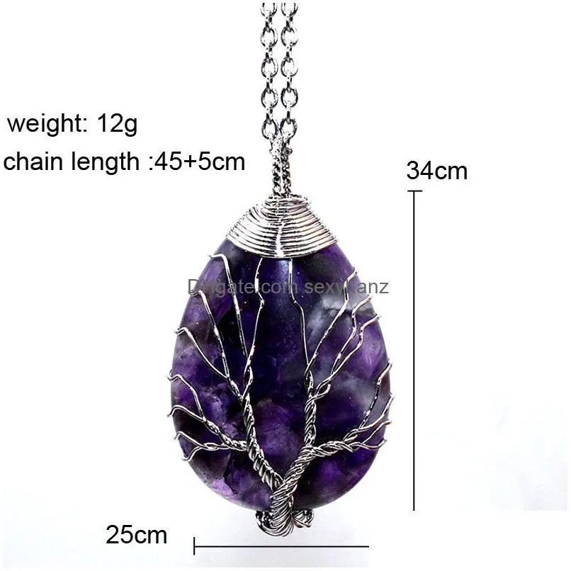 necklace jewelry healing chakra wicca witch amulet pendants necklace women natural gemstone amethyst opal tree of life charms necklace