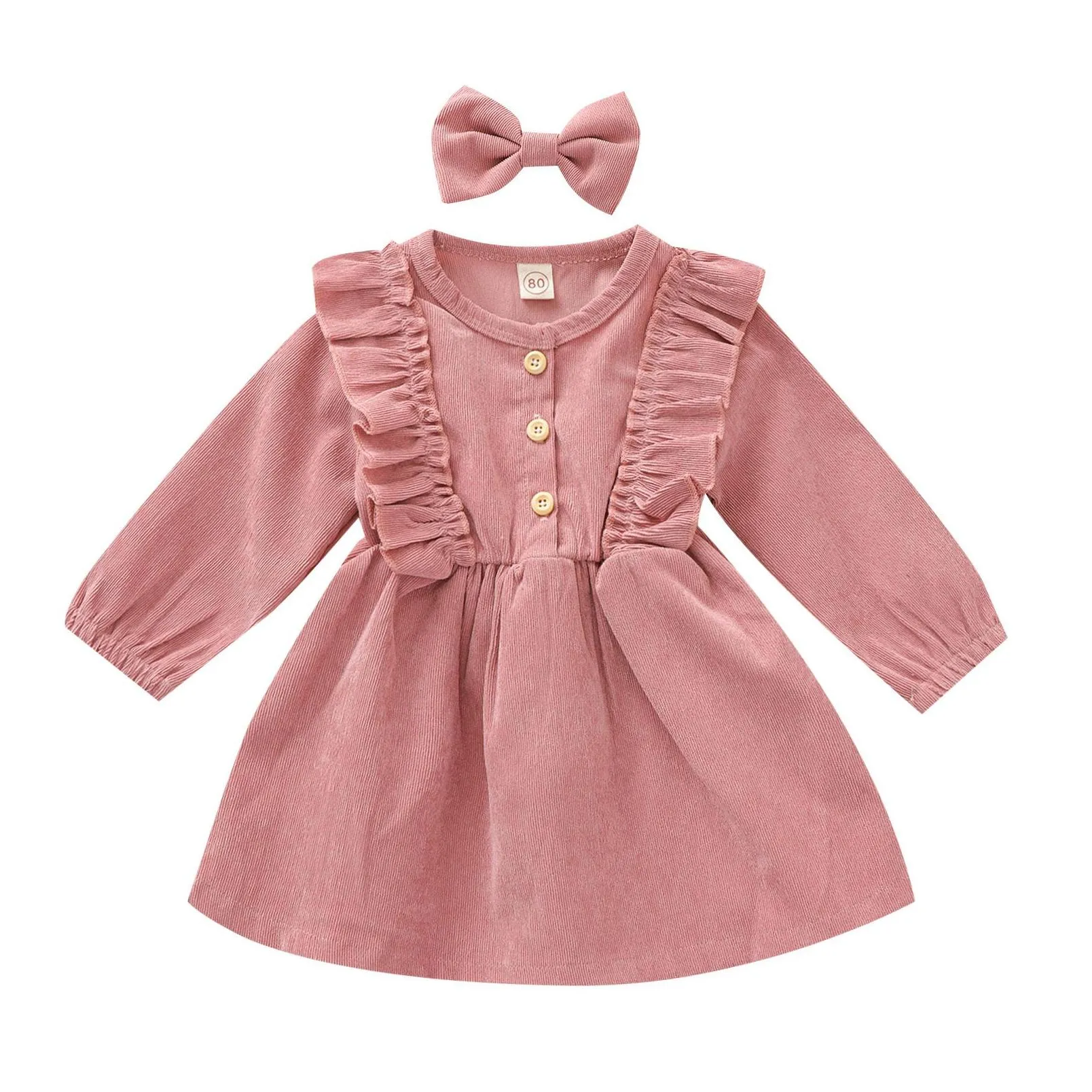 girls dresses citgeett spring autumn infant baby headband 2pcs solid ruffles long sleeve bowknot button aline 221107