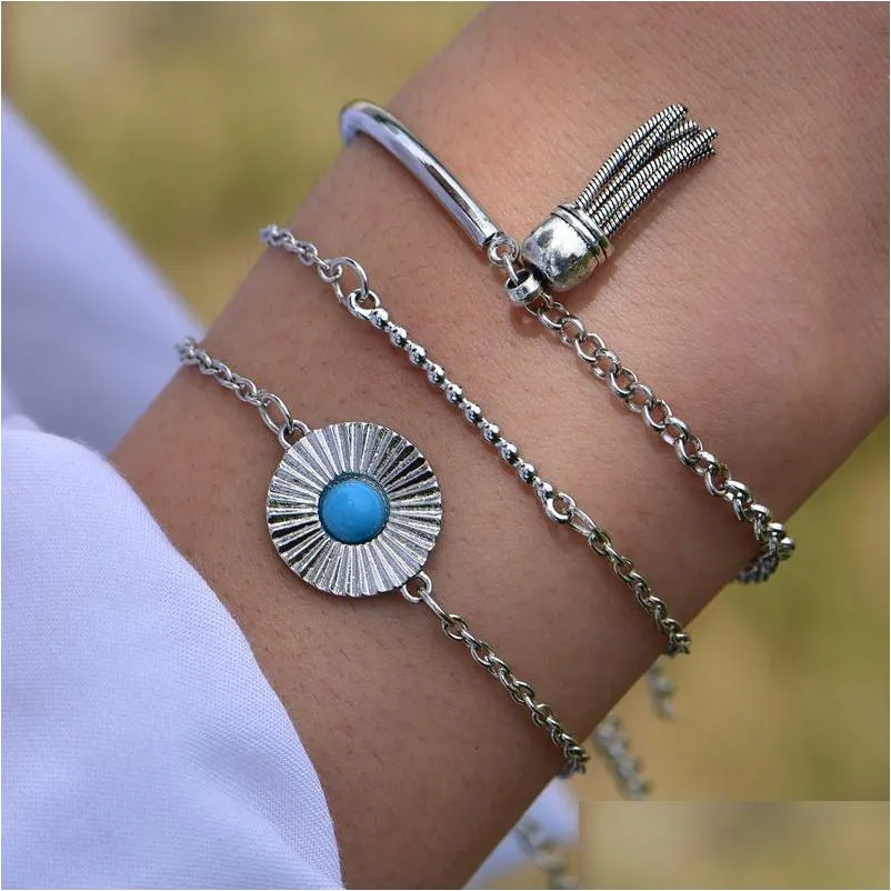 identification bracelet jewelry set european and united states fashion turquoise tassel bracelet women girls jewelry