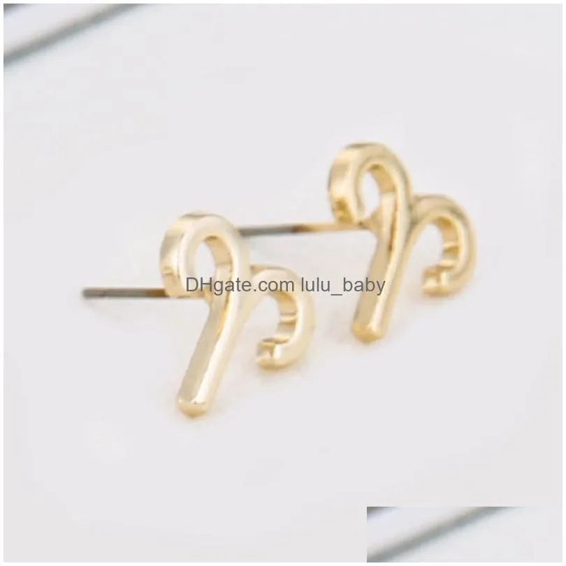 fashion 12 constellation earring classic silver gold zodiac sign stud earrings jewelry with gift card