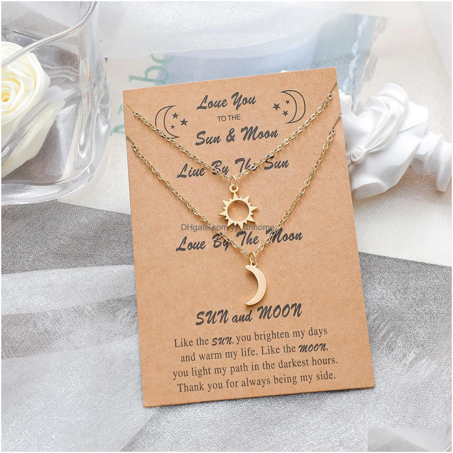 charm moon sun pendant necklace stainless steel hollow butterfly heart pendants link chain couple necklace for women men family