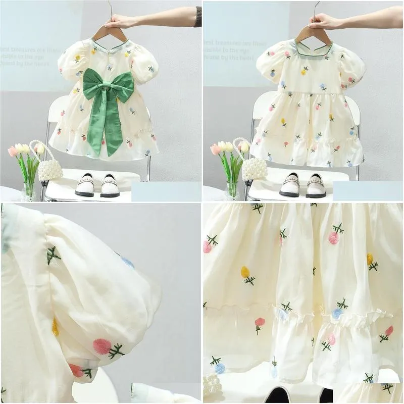 girl dresses 2023 summer children toddler girls clothes sweet floral bow short sleeve puffy princess dress cute lovely clothing 9m-3y