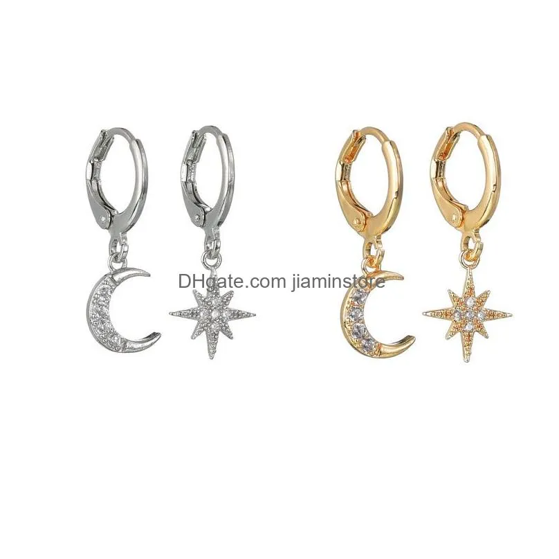 Fashion Woman Earrings 18K Gold Moon and Star Dangle Charms Clasp Hoop Earring Luxury Jewelry Accessories For Girl Women
