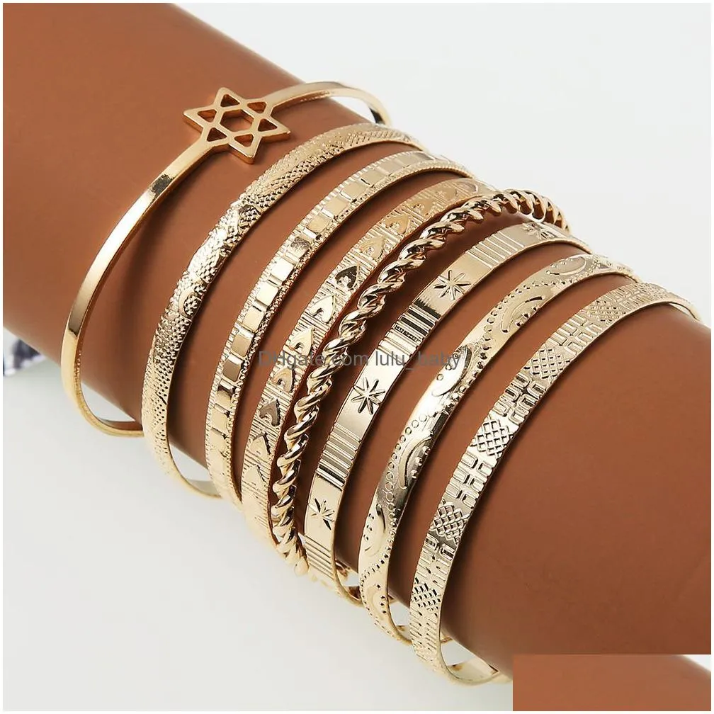 brand fashion jewelry 18k gold stackable bangle bracelet open cuff women bracelets trendy simple davidstar bangles 2pcs/set