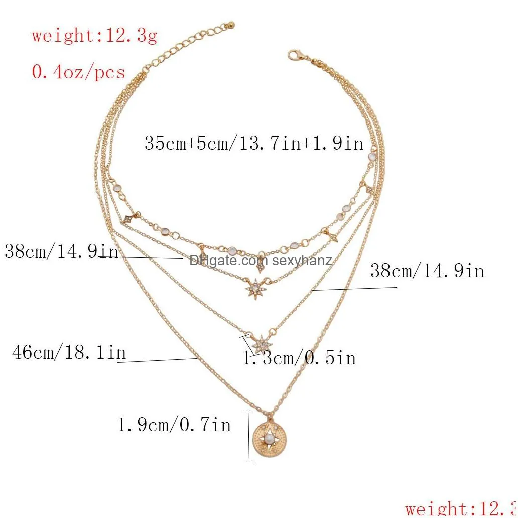 trendy multilayer rhinestone pendant necklaces womens gold silver moon and star bling diamond jelwery