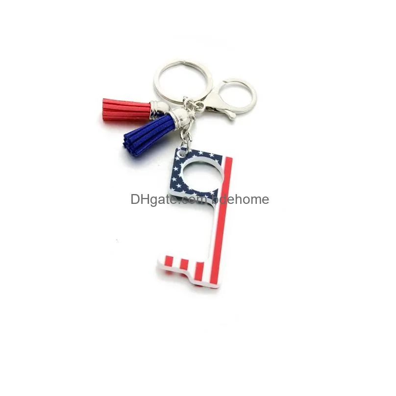 Keychain Contactless Door Opener Key Rings Touch Free Puller Pusher-Keep Hands Clean Tassel Keyring Cute Pattern Print Prevention Tool