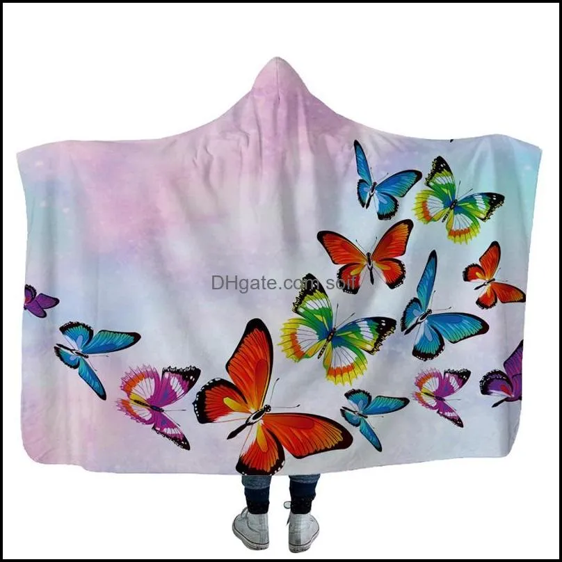 plush home office hooded blanket adult child washable warm sofa cloaks cap butterfly planet printed polyester throw blankets 187 j2