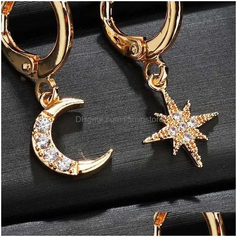 Fashion Woman Earrings 18K Gold Moon and Star Dangle Charms Clasp Hoop Earring Luxury Jewelry Accessories For Girl Women