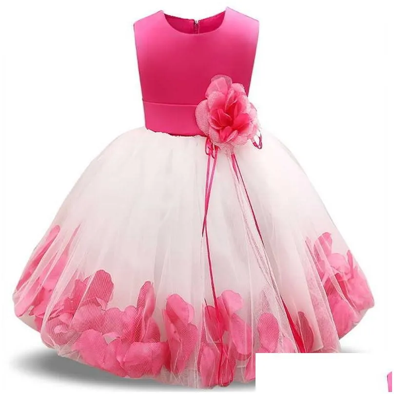 flower girl baby wedding dress fairy petals childrens clothing party kids clothes fancy teenage gown 4 6 8 10t 210727