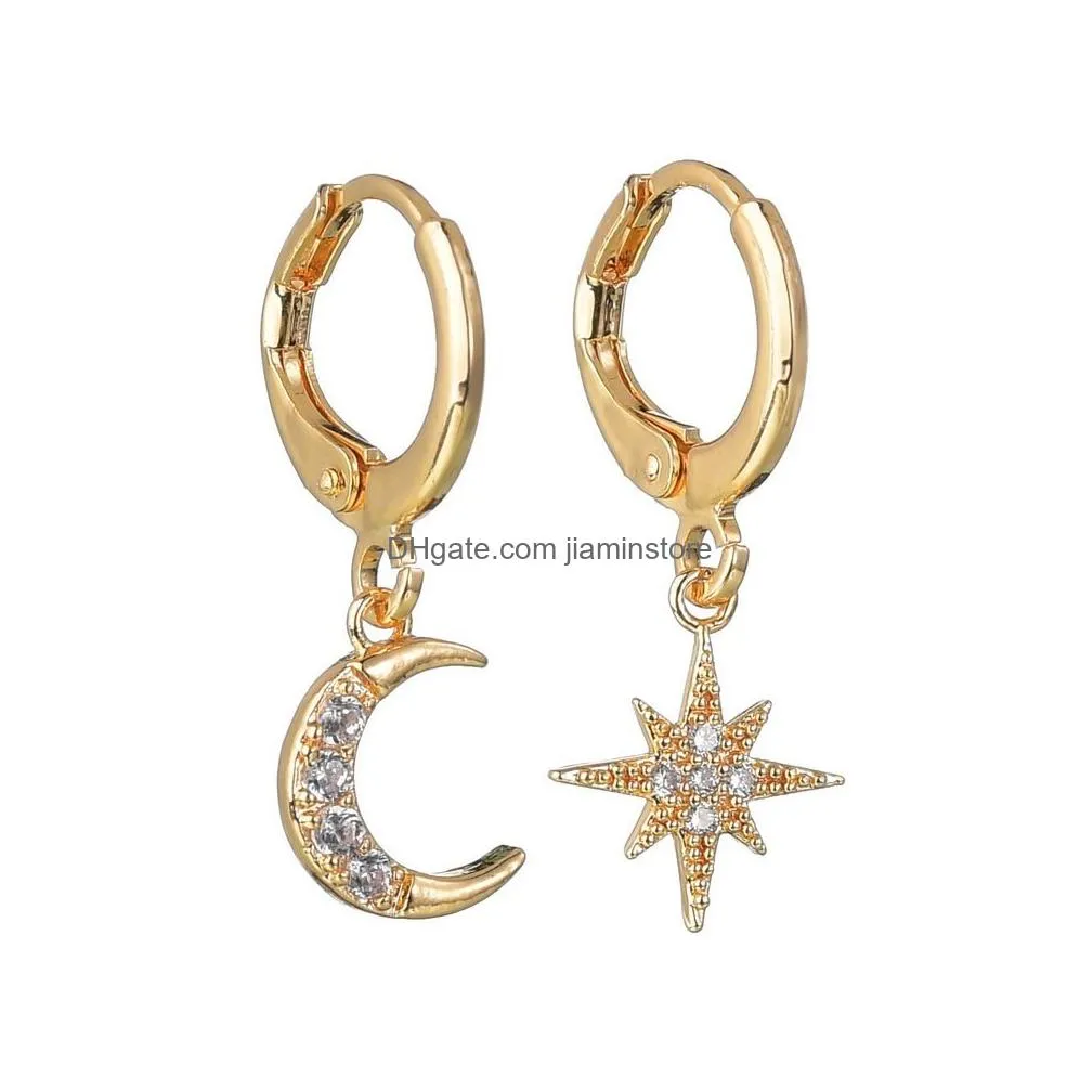 Fashion Woman Earrings 18K Gold Moon and Star Dangle Charms Clasp Hoop Earring Luxury Jewelry Accessories For Girl Women