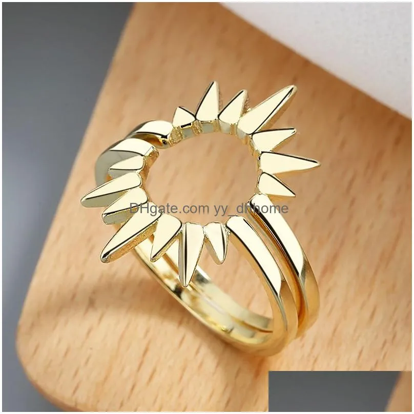 fashion jewelry femme gold silver color cute sunflower band rings two in one multiple wearing methods ring for women