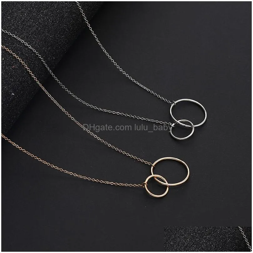  casual double circle designer necklace silver gold chain women initial eternity interlocking hoop infinity pendant