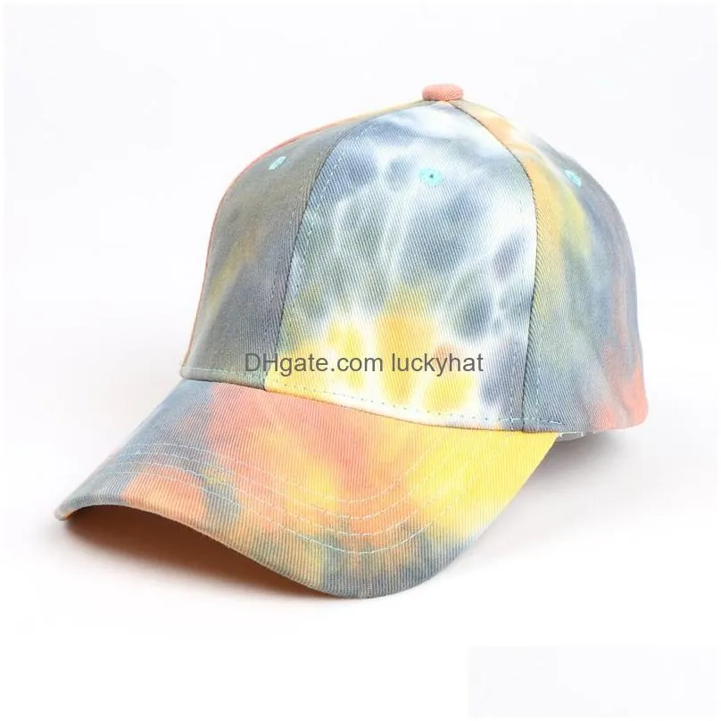 new fashion 7 colors tie dye candy color baseball cap men women messy bun baseball hat snapback caps casual hats