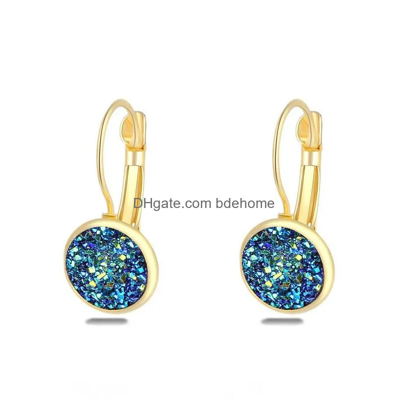 Earring Jewelry Luxury druzy Stud Earrings 12mm Bling Round Resin stone Dangle Gold Silver Earrings For women & Ladies Fashion Jewelry