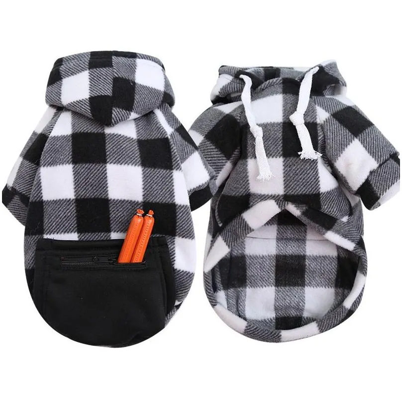 winter warm pet dog apparel clothes plaid printing dog hoodies outfit for small dogs chihuahua pug sweater clothing puppy cat coat jacket 20220112