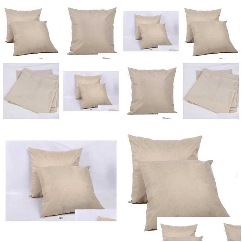 Cushion/Decorative Pillow Heat Sublimation White Linen Pillowcase Solid Color Back Cushion 40 X 40Cm 45 45Cm 50Cm Without Insert Dro