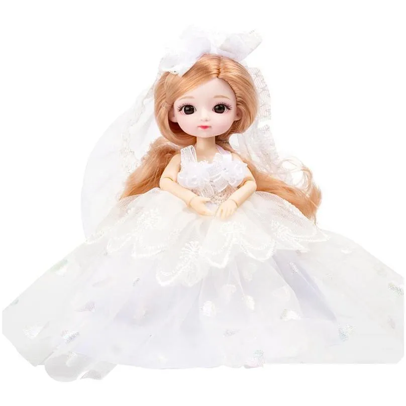  19cm bjd doll 13 movable joints brown 3d big eyes fashion school uniform and wedding dress birthday gift for kids 220315