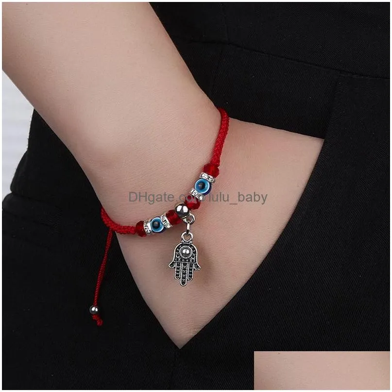 fashion red string blue turkish evil eye bead bracelet thread hamsa horseshoe heart butterfly dangle charms braid jewelry