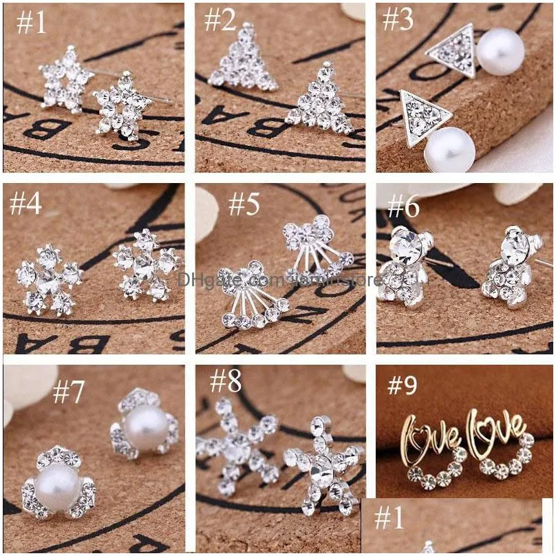 Hot Selling 45 Styles Korean Earrings Creative Super Shiny Diamond New Pearl Stud Earrings Fashion Jewelry High Quality